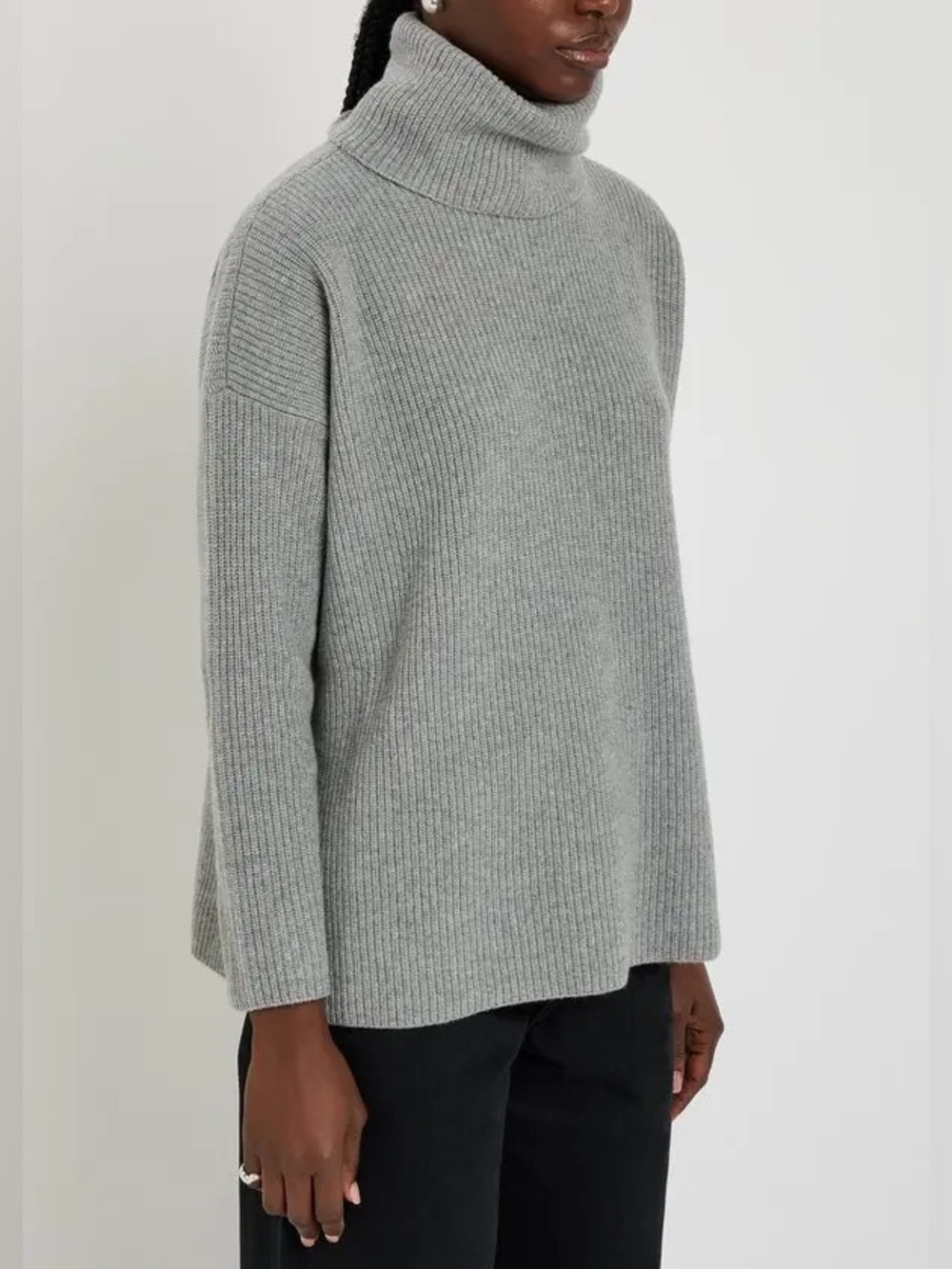 Eileen Fisher Ribbed TurtleNeck Wool And Cashmere-Blend Sweater Gray XXS *b